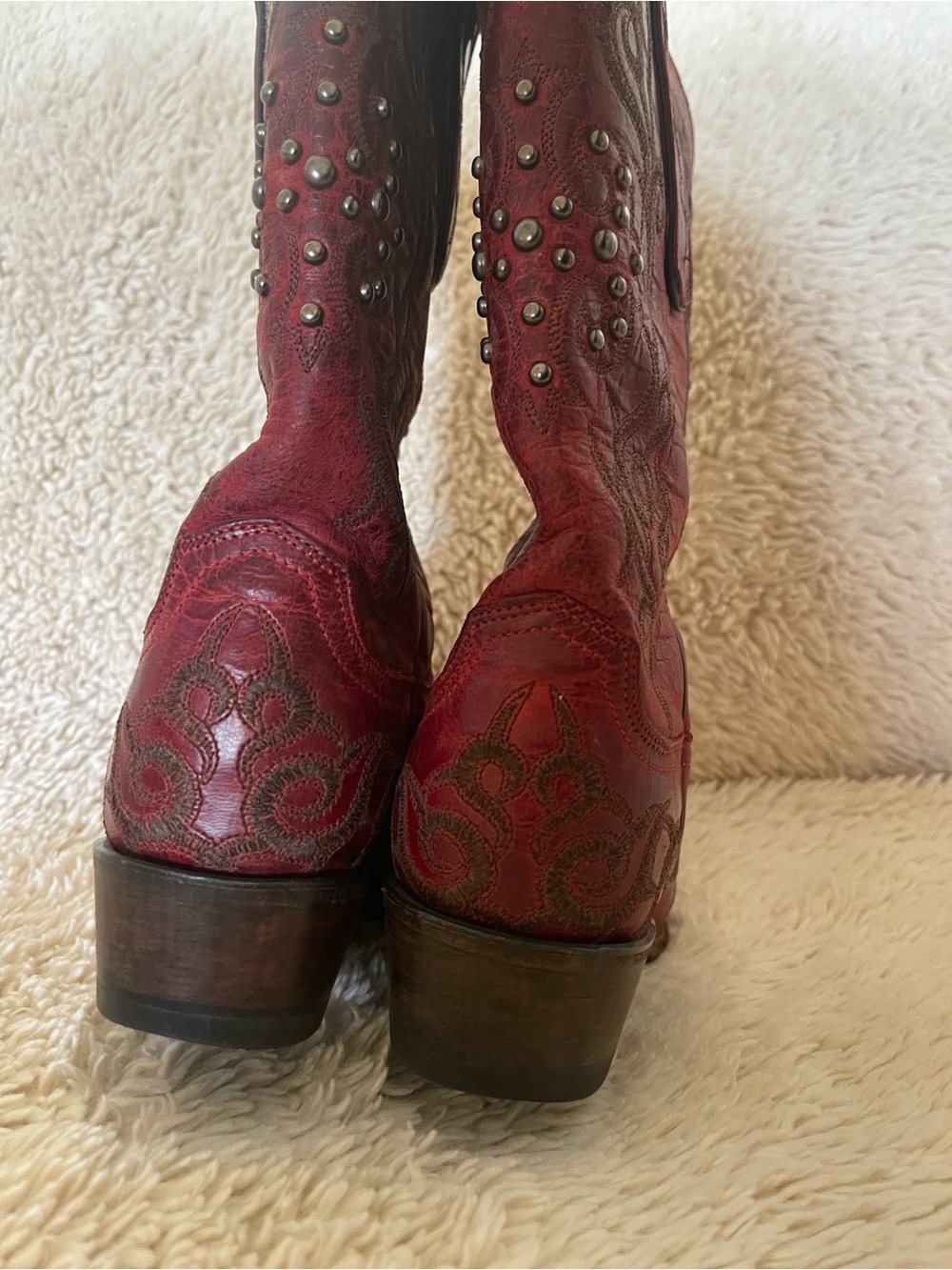 Lucchese Connie Women's Red Leather Studded Western Boot - Picture 5 of 12